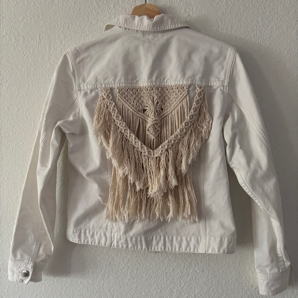Upcycled Macrame Denim Jacket - image 1